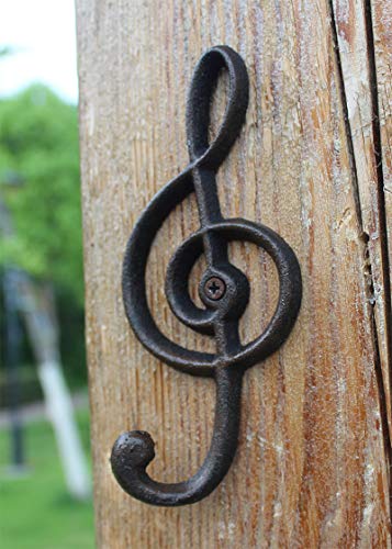 Run 2 Pieces American Rural Retro Cast Iron Musical Note Hook Wall Hanging Coat Hat Decorative Single Hook (2)
