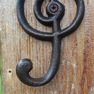 Run 2 Pieces American Rural Retro Cast Iron Musical Note Hook Wall Hanging Coat Hat Decorative Single Hook (2)