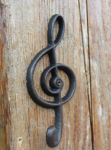 Run 2 Pieces American Rural Retro Cast Iron Musical Note Hook Wall Hanging Coat Hat Decorative Single Hook (2)