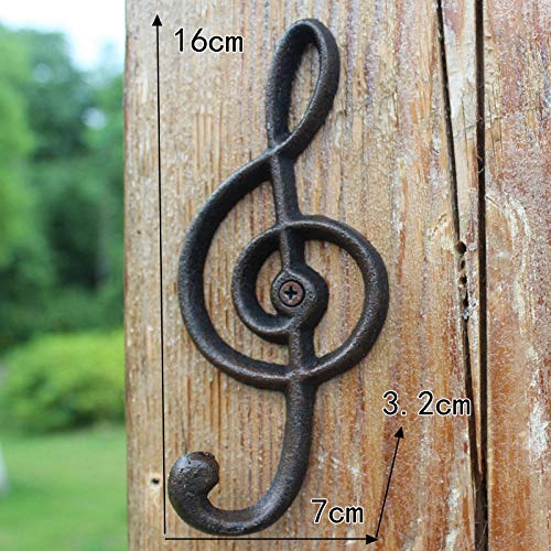 Run 2 Pieces American Rural Retro Cast Iron Musical Note Hook Wall Hanging Coat Hat Decorative Single Hook (2)