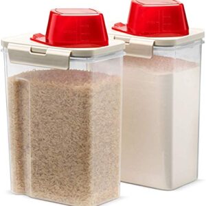 Komax Rice Container – Dry Food Storage Containers – BPA-Free Plastic Containers for Rice & Grain Storage – Rice Dispenser w/Lid & Measuring Scoop – Dishwasher Safe Food Containers (Set of 2)