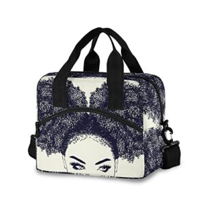 alaza african american woman with curly hair insulated lunch box reusable cooler bags with shoulder strap for women men adults, 19-can (12.5l)