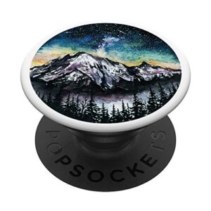 rocky mountain peak night sky shooting stars northern lights popsockets popgrip: swappable grip for phones & tablets