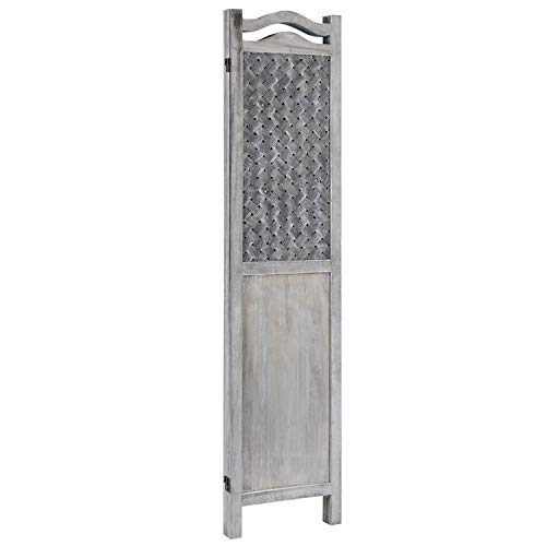 MyGift Vintage Gray Woven 3 Panel Room Divider Screen with Wooden Frame, Privacy Folding Screen Room Divider