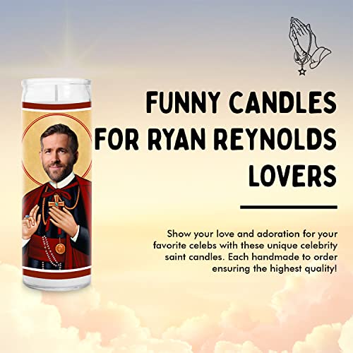 Ryan Reynolds Celebrity Prayer Candle - Funny Saint Candle - 8 inch Glass Prayer Votive - 100% Handmade in USA - Novelty Celebrity Gift