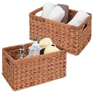 granny says woven baskets for storage, waterproof wicker basket with handles, bathroom baskets for organizing, pantry baskets, kitchen wicker storage basket, caramel orange, 2-pack