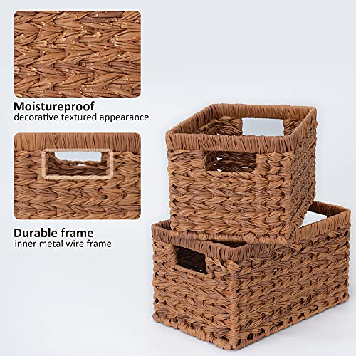 GRANNY SAYS Woven Baskets for Storage, Waterproof Wicker Basket with Handles, Bathroom Baskets for Organizing, Pantry Baskets, Kitchen Wicker Storage Basket, Caramel Orange, 2-Pack