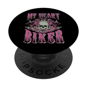motorcycle babe gift wife mom my heart belongs to a biker popsockets popgrip: swappable grip for phones & tablets