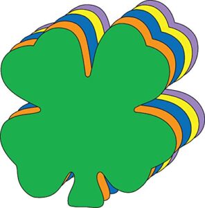 3" four leaf clover assorted color creative cut-outs- 31 cut-outs in a pack for kids’ irish crafts and st. patrick's day school craft projects, st. patty’s day craft.