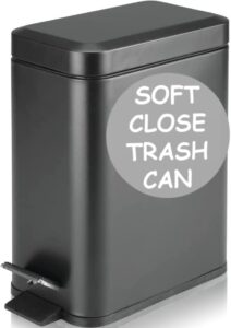 soft close, rectangular trash can 5l with anti - bag slip liner and lid, use as mini garbage basket, slim dust bin, or decor in bathroom, restroom, kitchen, or bedroom (5l / 1.3 gallon, matte black)