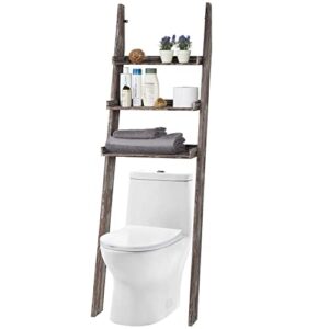 mygift over the toilet storage shelves torched solid wood 3 tier wall leaning ladder bathroom organizer rack for small space bathroom