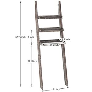 MyGift Over The Toilet Storage Shelves Torched Solid Wood 3 Tier Wall Leaning Ladder Bathroom Organizer Rack for Small Space Bathroom