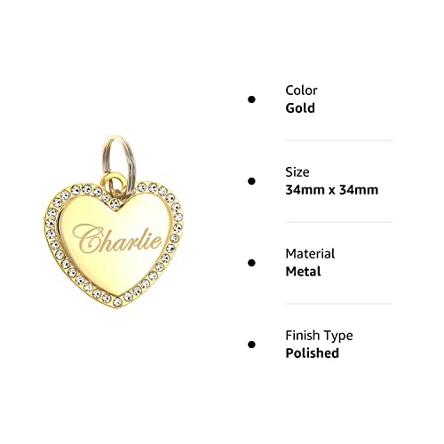 Custom Engraved Personalized Gold-Plated Medium Heart Rhinestones Pet Jewelry Cat Dog ID Tag for Casual Use