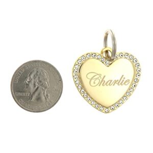 Custom Engraved Personalized Gold-Plated Medium Heart Rhinestones Pet Jewelry Cat Dog ID Tag for Casual Use