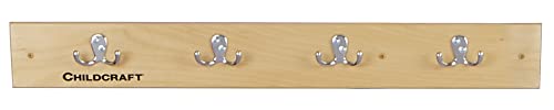 Childcraft Wall Mount Coat Rack Strip, 4 Hooks, 29-3/4 x 1-7/8 x 4 Inches