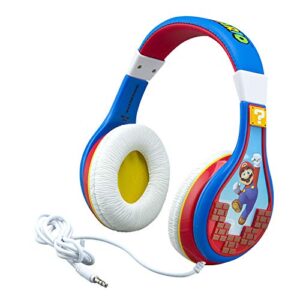 ekids super mario kids headphones, adjustable headband, stereo sound, 3.5mm jack, wired headphones for kids, tangle-free, volume control, childrens headphones over ear for school home, travel