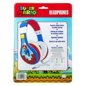 eKids Super Mario Kids Headphones, Adjustable Headband, Stereo Sound, 3.5Mm Jack, Wired Headphones for Kids, Tangle-Free, Volume Control, Childrens Headphones Over Ear for School Home, Travel