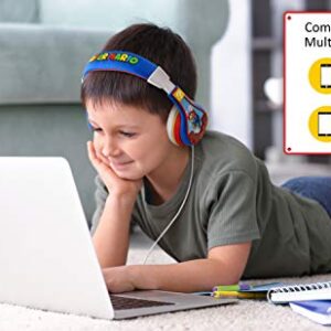 eKids Super Mario Kids Headphones, Adjustable Headband, Stereo Sound, 3.5Mm Jack, Wired Headphones for Kids, Tangle-Free, Volume Control, Childrens Headphones Over Ear for School Home, Travel