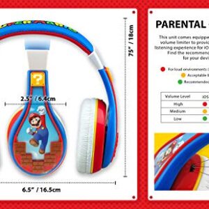 eKids Super Mario Kids Headphones, Adjustable Headband, Stereo Sound, 3.5Mm Jack, Wired Headphones for Kids, Tangle-Free, Volume Control, Childrens Headphones Over Ear for School Home, Travel