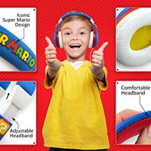 eKids Super Mario Kids Headphones, Adjustable Headband, Stereo Sound, 3.5Mm Jack, Wired Headphones for Kids, Tangle-Free, Volume Control, Childrens Headphones Over Ear for School Home, Travel