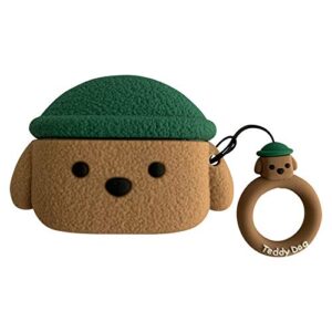 UR Sunshine Case Compatible with AirPods Pro, Super Cute Creative Funny Wearing Hat Teddy Dog Shape Earbud Case, Soft Silicone Cover Earphone Protection Skin for AirPods Pro + Ring Lanyard -Brown