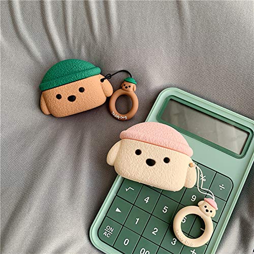 UR Sunshine Case Compatible with AirPods Pro, Super Cute Creative Funny Wearing Hat Teddy Dog Shape Earbud Case, Soft Silicone Cover Earphone Protection Skin for AirPods Pro + Ring Lanyard -Brown