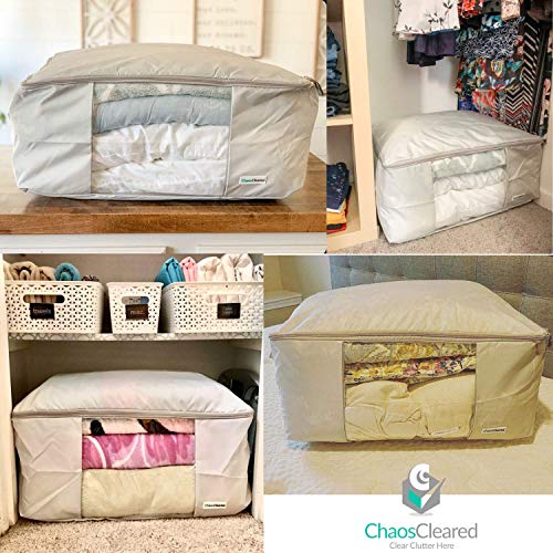 Comforter Storage Bag - Folding Organizer bag for King/Queen Comforters, Pillows, Blankets, Bedding/Quilt, Blanket, Duvet, Mothproof Space Saver; Large Collapsible Organizers, 24"x14"x11"