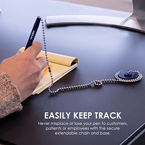 Nadex Ball and Chain Security Pen Set | 4 Pens, 1 Adhesive Mount, and 5 Refills (Blue)