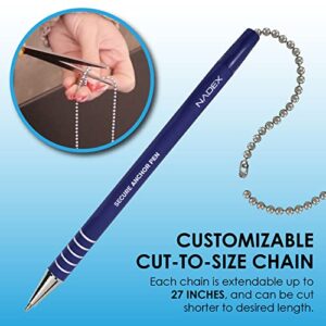 Nadex Ball and Chain Security Pen Set | 4 Pens, 1 Adhesive Mount, and 5 Refills (Blue)