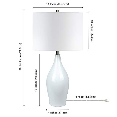 Bella 28.25" Tall Porcelain Table Lamp with Fabric Shade in White/White