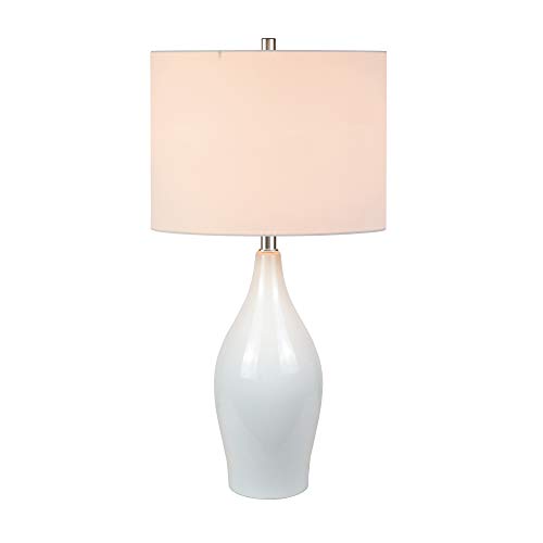 Bella 28.25" Tall Porcelain Table Lamp with Fabric Shade in White/White