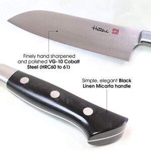 JCK ORIGINAL Hattori Japanese Chef’s Knife, FH-4L Professional Santoku Knife, VG-10 Cobalt Steel Pro Kitchen Knife with Ergonomic Black Linen Micarta Handle, 6.6 inch