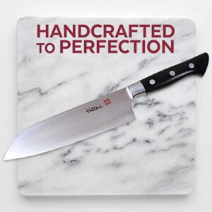 JCK ORIGINAL Hattori Japanese Chef’s Knife, FH-4L Professional Santoku Knife, VG-10 Cobalt Steel Pro Kitchen Knife with Ergonomic Black Linen Micarta Handle, 6.6 inch