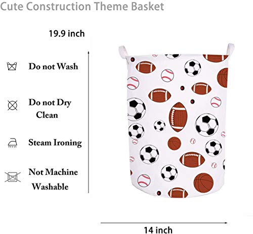 Runtoo 19.7" Large Sized Laundry Hamper Waterproof Foldable Canvas Sports Basketball Football Bucket Clothing Basket with Handles for Storage Bins Kids Room Home Organizer Nursery (sport theme)