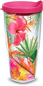 tervis tropical hibiscus photo made in usa double walled insulated tumbler travel cup keeps drinks cold & hot, 24oz, clear
