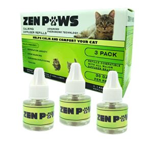 zenpaws upgraded no scent - diffuser cat relaxant refill - compatibility : refills fit and are compatible with all major brand diffusers. feliway, comfort zone, thunderease, relaxivet