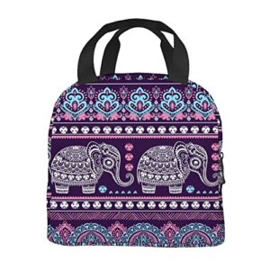 youqu tribal ethnic elephant mandala elephant insulated lunch bag for women, men, lunch tote for work