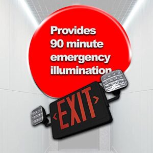 Ciata Emergency LED Exit Sign Combo with 90-Minute Battery Backup and Adjustable Ultra-Bright LED Lamps (Black)
