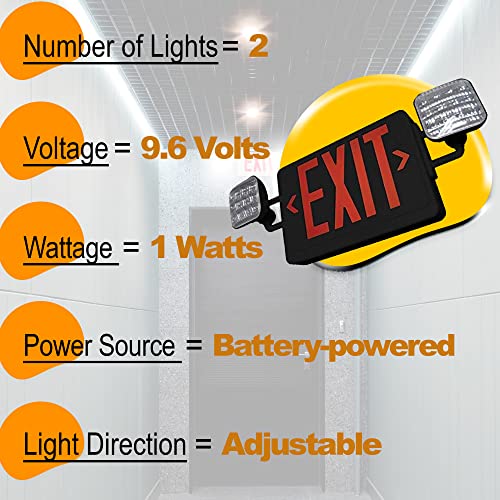 Ciata Emergency LED Exit Sign Combo with 90-Minute Battery Backup and Adjustable Ultra-Bright LED Lamps (Black)