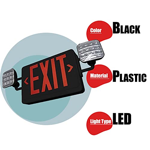 Ciata Emergency LED Exit Sign Combo with 90-Minute Battery Backup and Adjustable Ultra-Bright LED Lamps (Black)