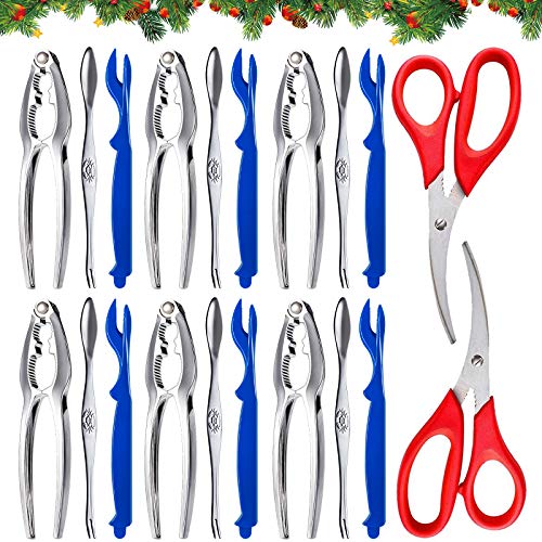 21 Pcs Crab Crackers and Tools, 6 Crab Leg Crackers, 6 Stainless Steel Lobster Shell Forks, 6 Crab Leg Forks, 2 Seafood Scissors & Storage Bag, Nut Cracker Set