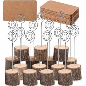 toncoo 20pcs premium wood place card holders with swirl wire and 30 pcs kraft place cards, memo holder, table number holders stands, name cards photo holders for wedding party sign food cards label