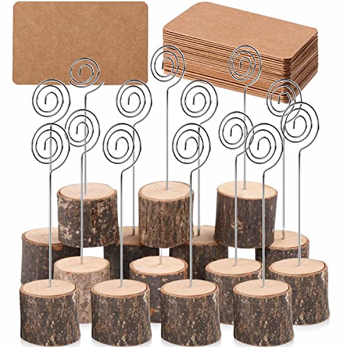 Toncoo 20Pcs Premium Wood Place Card Holders with Swirl Wire and 30 Pcs Kraft Place Cards, Memo Holder, Table Number Holders Stands, Name Cards Photo Holders for Wedding Party Sign Food Cards Label