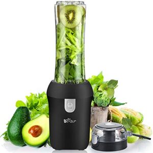 bear personal blender for shakes and smoothies with 300w small single serve portable countertop blender, 20.3oz tritan bpa free travel blender bottles,black (black b)