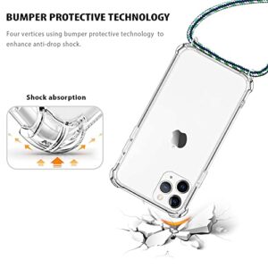 YESPURE Crossbody Case for iPhone 11 Pro,Transparent Soft Slim TPU Case for iPhone 11 Pro Clear Anti-Yellowing Shockproof Phone Case with Adjustable Neck Cord Lanyard Strap - Green-Blue-White