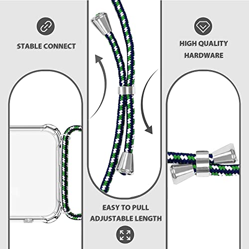 YESPURE Crossbody Case for iPhone 11 Pro,Transparent Soft Slim TPU Case for iPhone 11 Pro Clear Anti-Yellowing Shockproof Phone Case with Adjustable Neck Cord Lanyard Strap - Green-Blue-White