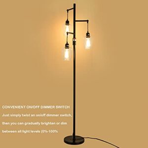 Airposta 3 Lights Industrial Floor Lamp with On/Off Dimmable Switch, 3-Head Rustic Tree Standing Lamp, 40W Retro Torchiere Floor Light for Living Room, Reading, Office, Bedroom, 2-Years Warranty