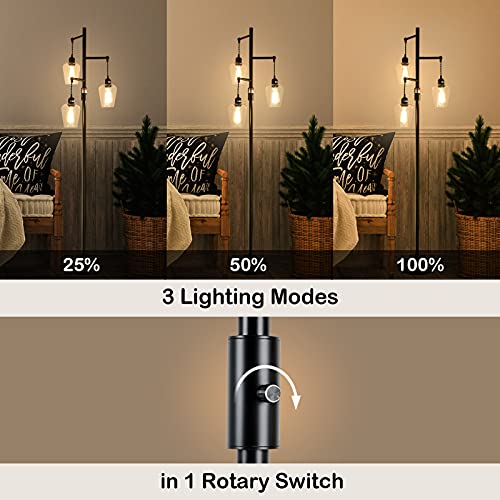 Airposta 3 Lights Industrial Floor Lamp with On/Off Dimmable Switch, 3-Head Rustic Tree Standing Lamp, 40W Retro Torchiere Floor Light for Living Room, Reading, Office, Bedroom, 2-Years Warranty