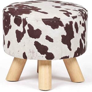 Homebeez Round Ottoman Stool Velvet Foot Rest, Small Footstool with Non-Skid Legs (Brown Cow)