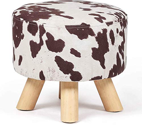 Homebeez Round Ottoman Stool Velvet Foot Rest, Small Footstool with Non-Skid Legs (Brown Cow)